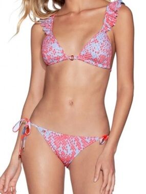 Maaji Coral & Light Blue Ruffle Strap Triangle Bikini
